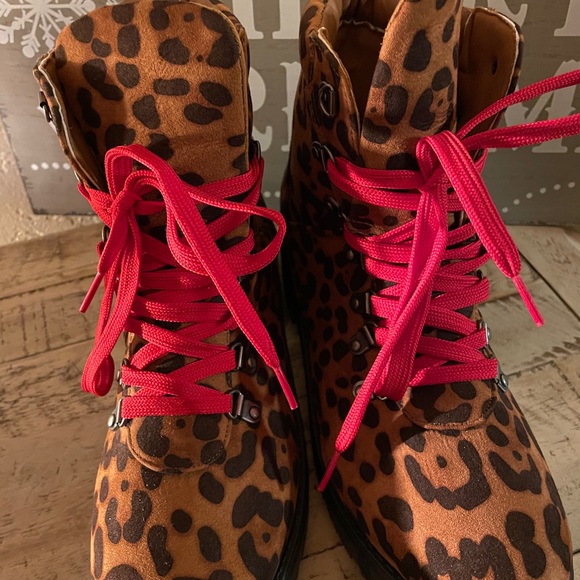 leopard boots with red laces